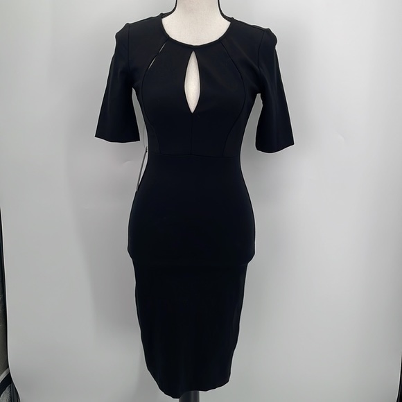 NWT Marciano black short sleeve bandage dress keyhole neckline XS - Picture 1 of 11